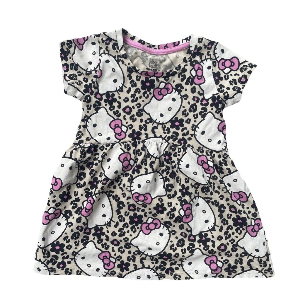 Girls 3T Hello Kitty Sanrio‎ T-Shirt Dress A-Line Cheetah Print Pink Black Tan